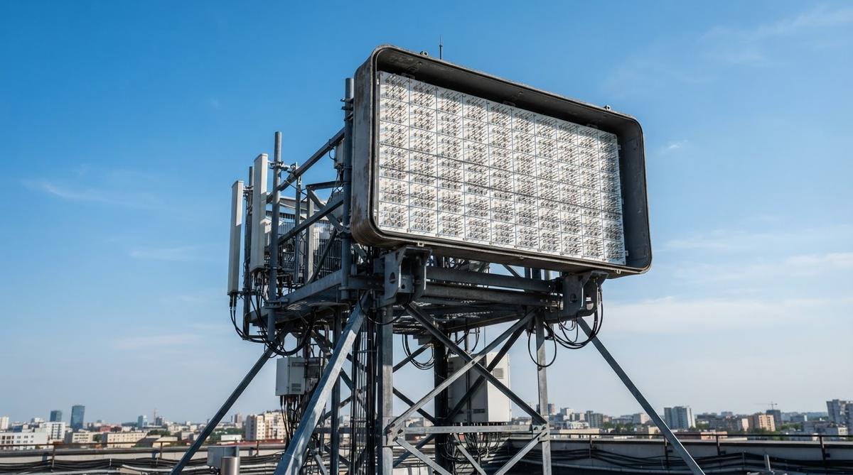 5G massive MIMO antenna panel mounted on a rooftop cell tower