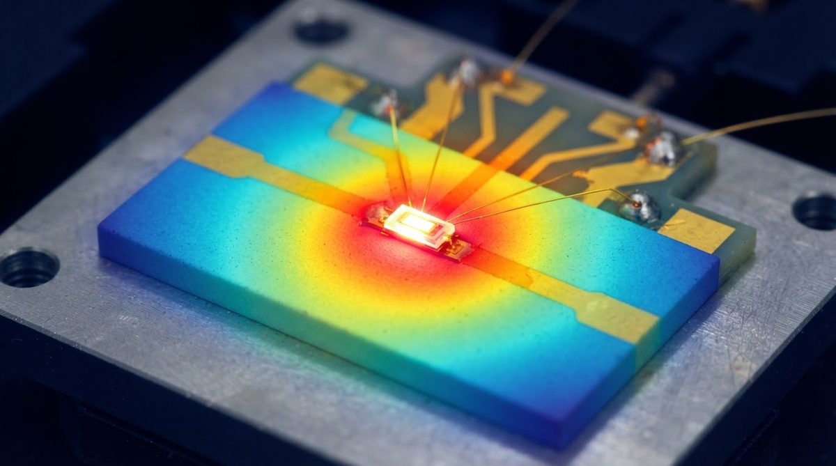 Thermal infrared image showing heat spread across a laser diode AlN submount