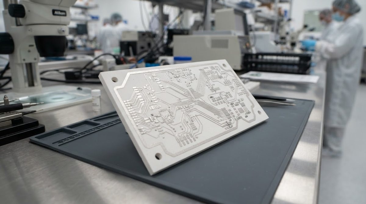 Thick-film printed alumina PCB with silver conductor traces