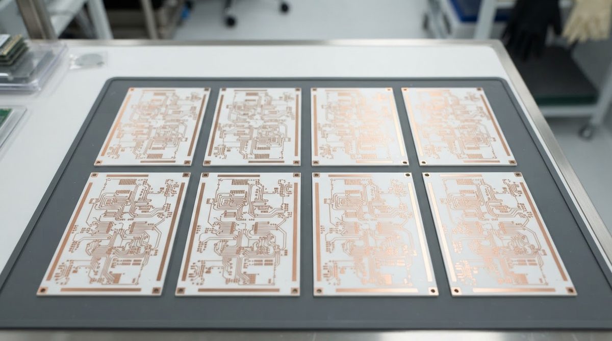 Etched alumina 96% AMB substrates with copper circuit traces ready for assembly