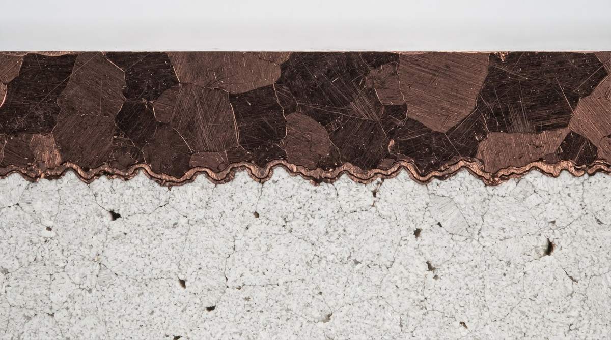 Cross-section of a direct bond copper layer on an alumina ceramic substrate