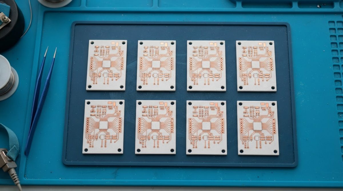 Multiple alumina DPC substrates with copper patterning laid out for inspection