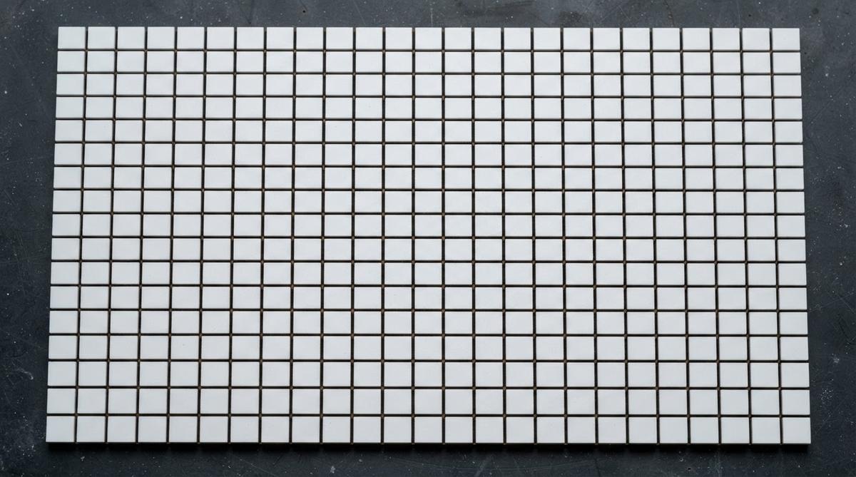 Grid of singulated 96% alumina substrates after laser machining