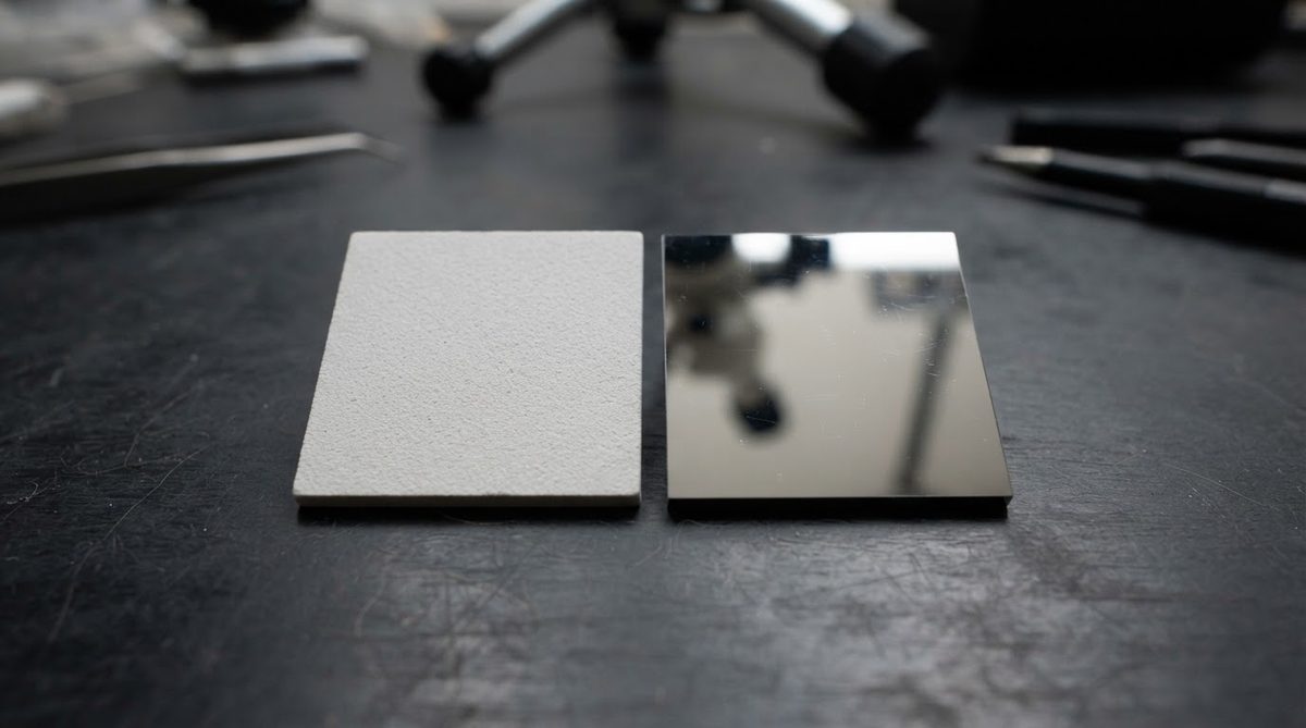 As-fired versus polished 96% alumina substrates showing surface finish difference