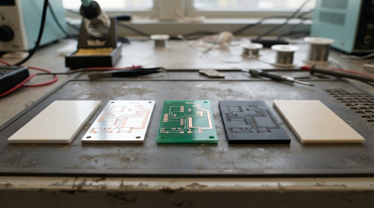 Five PCB substrate types side by side for visual comparison