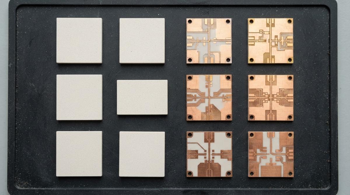 Bare and metallised 99.6% alumina ceramic substrates on an ESD-safe surface