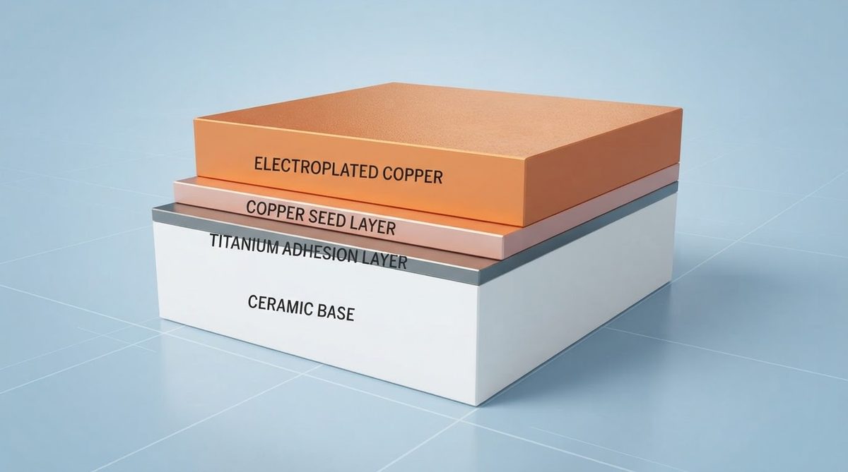 Cross-section diagram of DPC metallization layers on alumina