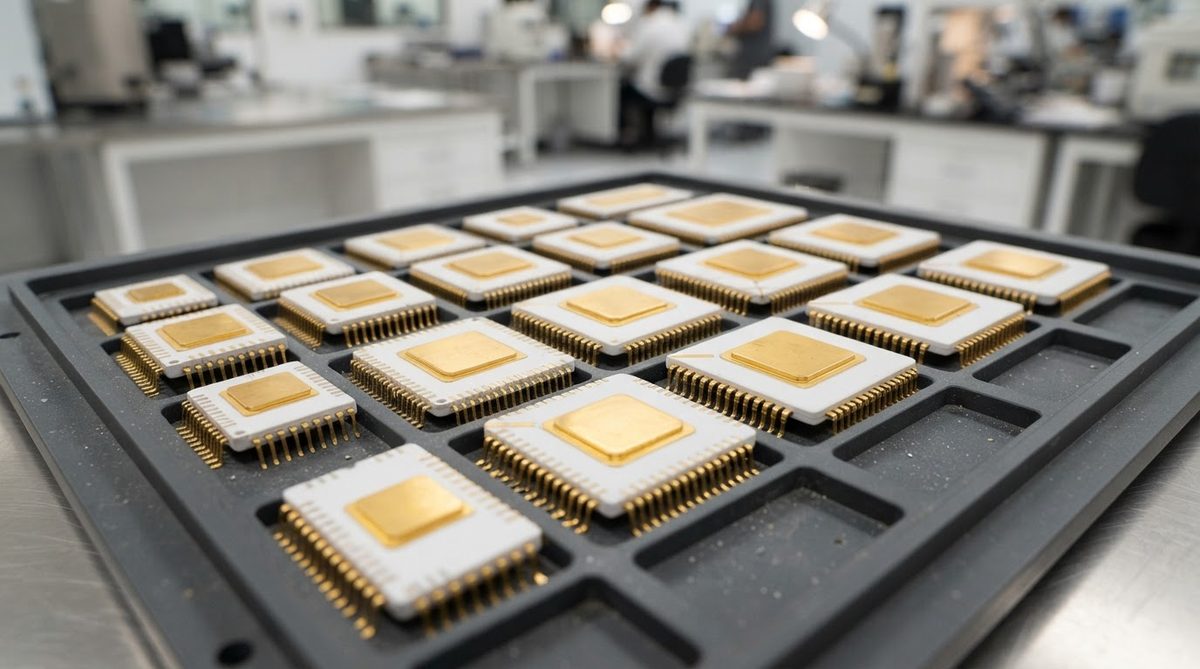 Hermetic alumina HTCC chip carriers with gold-plated seal rings ready for assembly