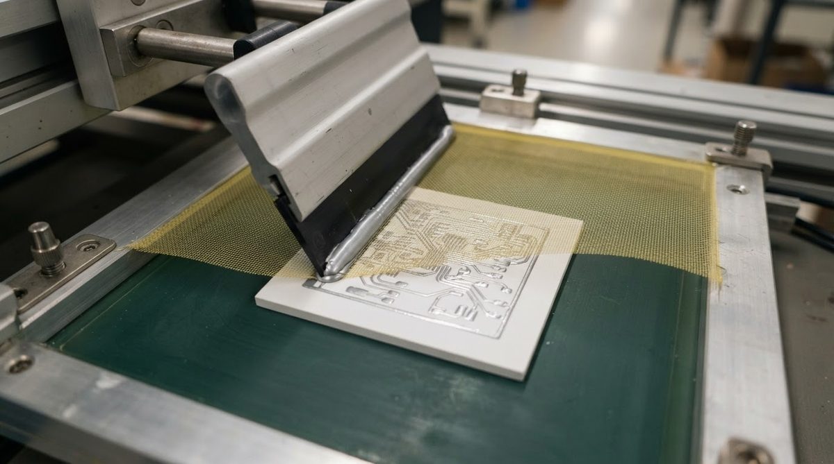 Thick film screen printing silver paste onto an alumina ceramic substrate