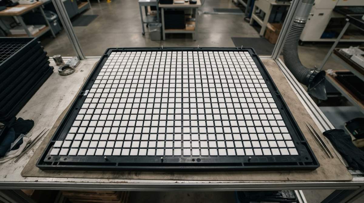 Production tray of alumina substrates ready for wholesale shipment