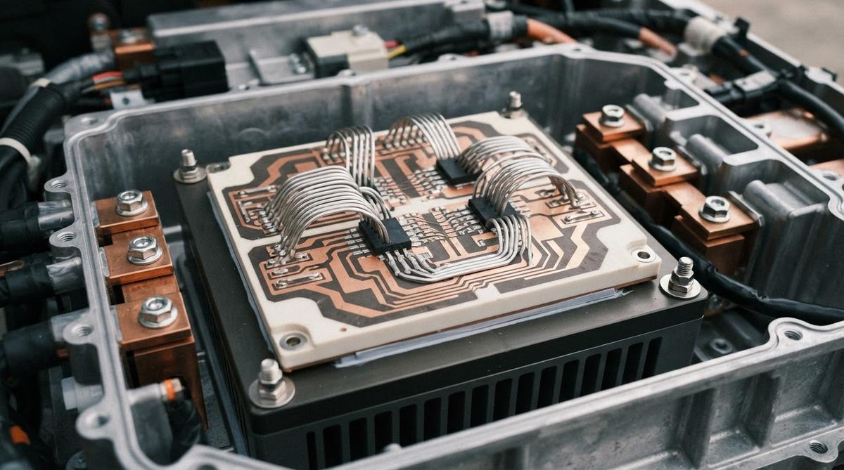 SiC power module assembled on an AlN AMB substrate inside an inverter housing