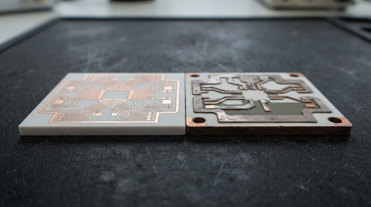 DPC and AMB metallized aluminum nitride substrates compared side by side