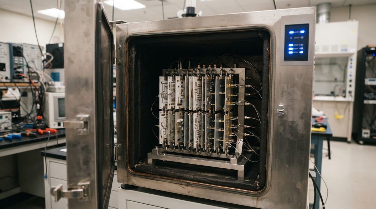 Thermal cycling test chamber loaded with ceramic substrate samples