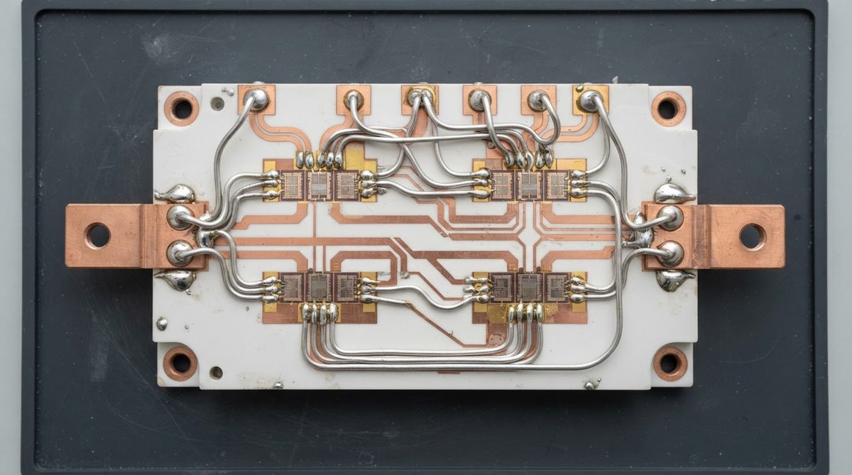 DBC power module on AlN ceramic with SiC die and wire bonds