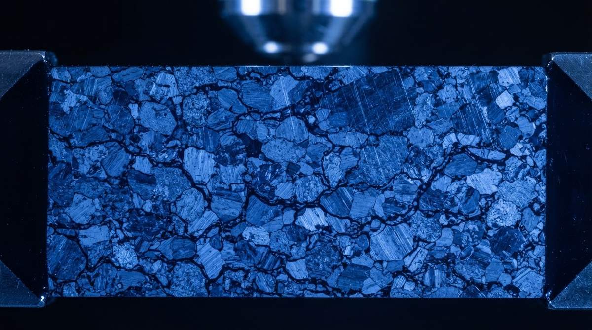 Microscope cross-section of an aluminum nitride substrate revealing grain boundary structure