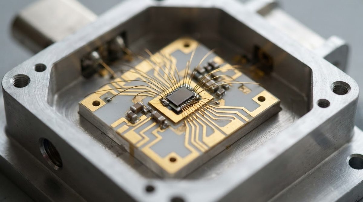 GaN power module on a metallised aluminum nitride substrate with wire bonds