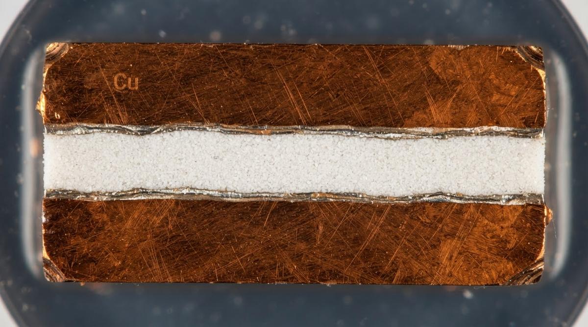 Cross-section of a power module showing copper bonded to a ceramic substrate