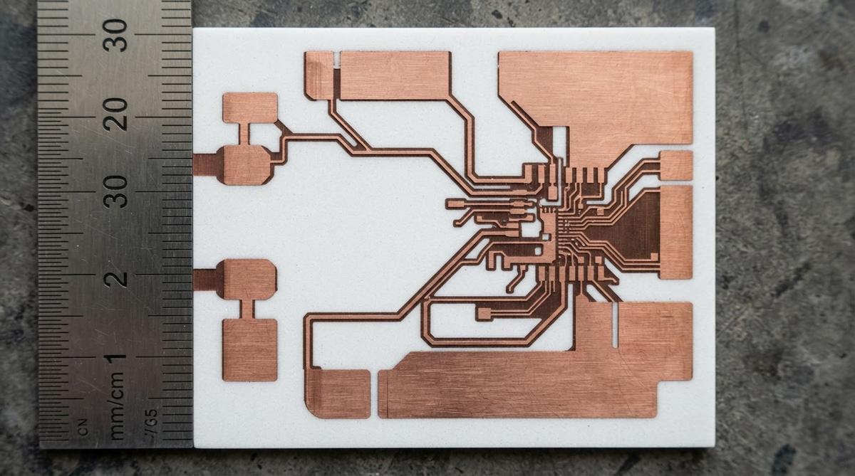 Etched copper circuit pattern on an AMB ceramic substrate