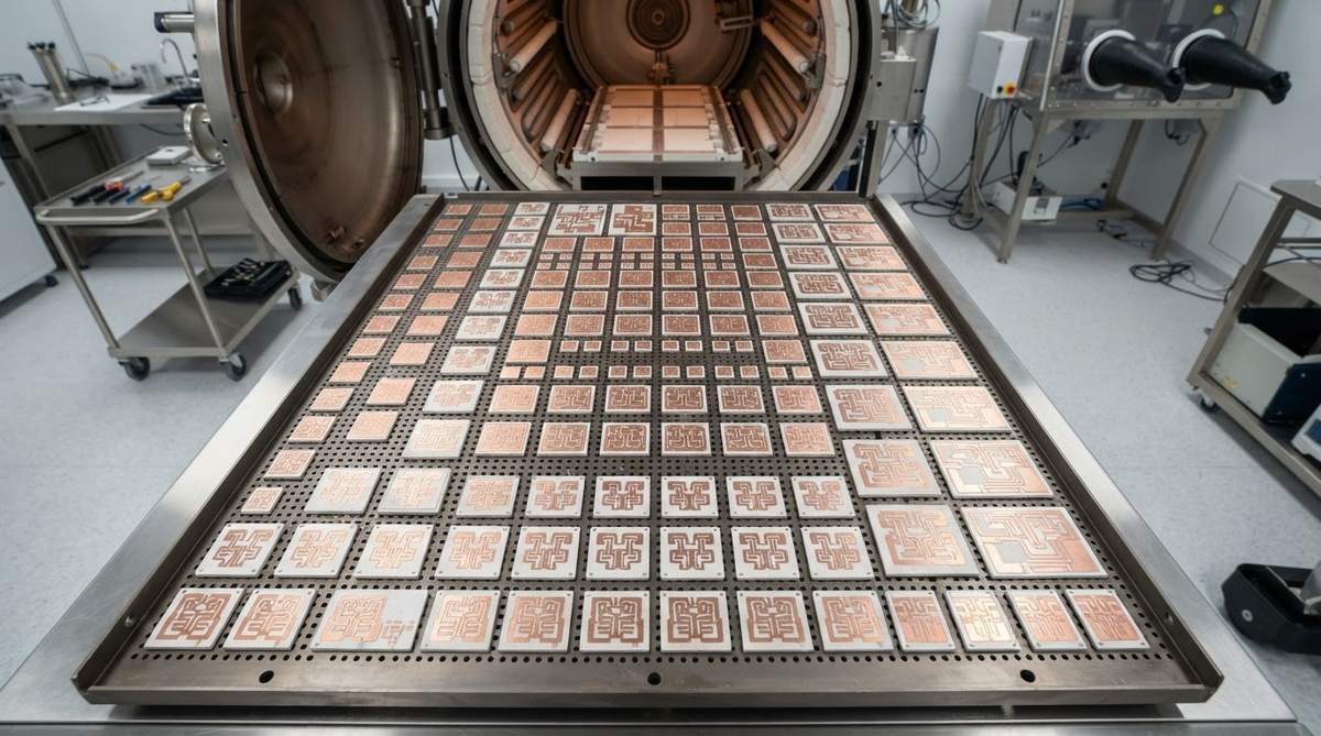AMB ceramic substrates loaded on a vacuum brazing furnace tray