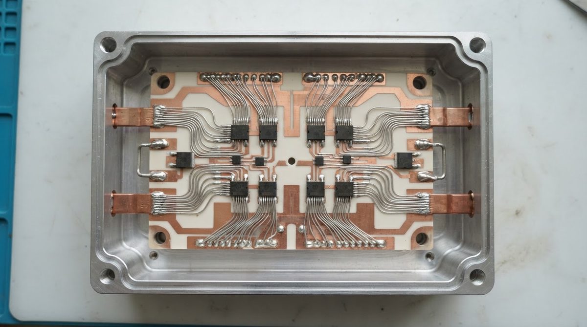 SiC power module assembled on an AMB ceramic substrate with wire bonds
