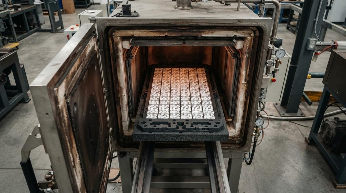 Vacuum brazing furnace loaded with ceramic substrates for AMB processing