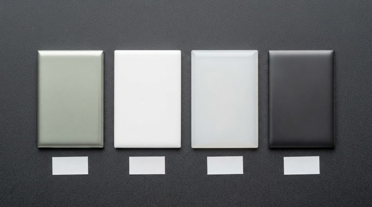 Four ceramic substrate samples compared side by side: BeO, AlN, Si₃N₄, and Al₂O₃