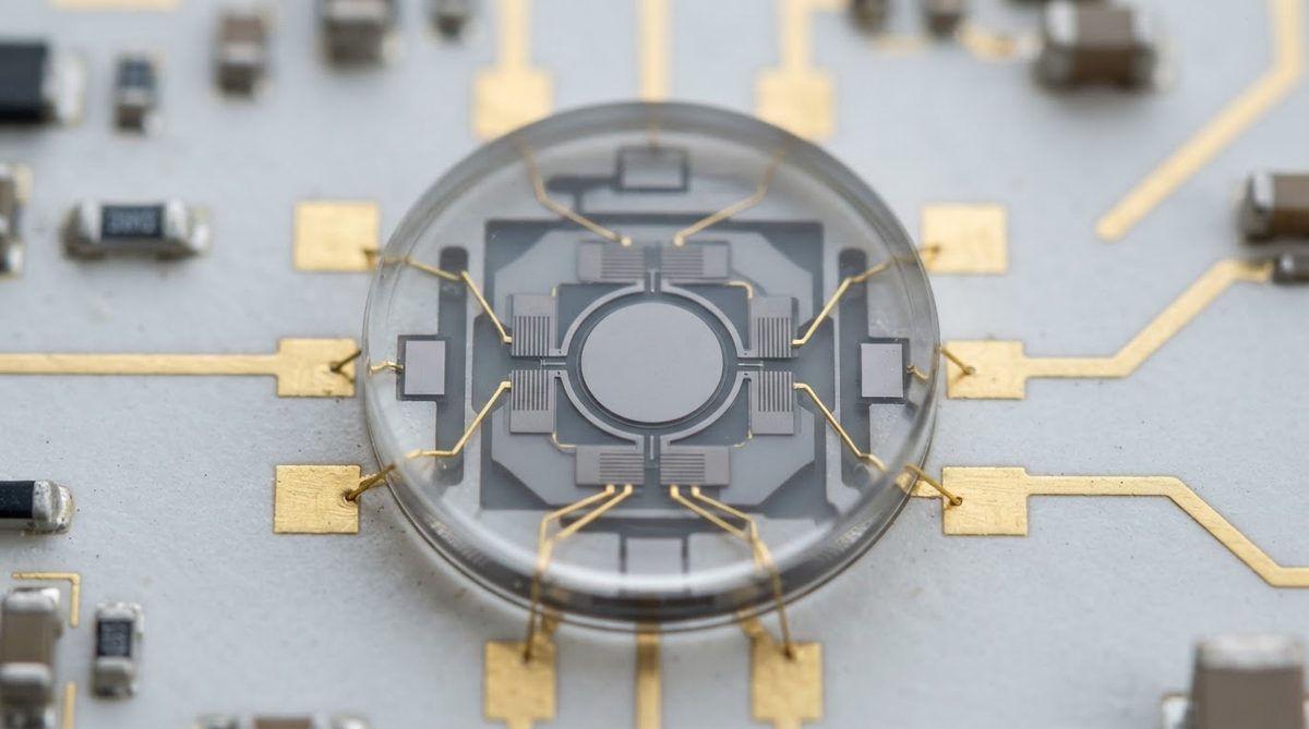 MEMS pressure sensor die bonded to a transparent borosilicate glass substrate