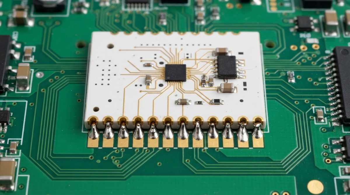 Ceramic module soldered to a host PCB via castellated edge contacts