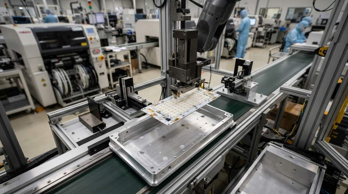 Ceramic LED substrate mounted directly to a chassis, eliminating a separate heatsink