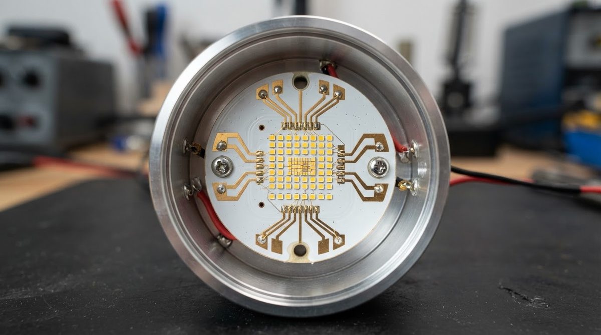 Power LED module assembled on a ceramic PCB used as an integrated heat spreader