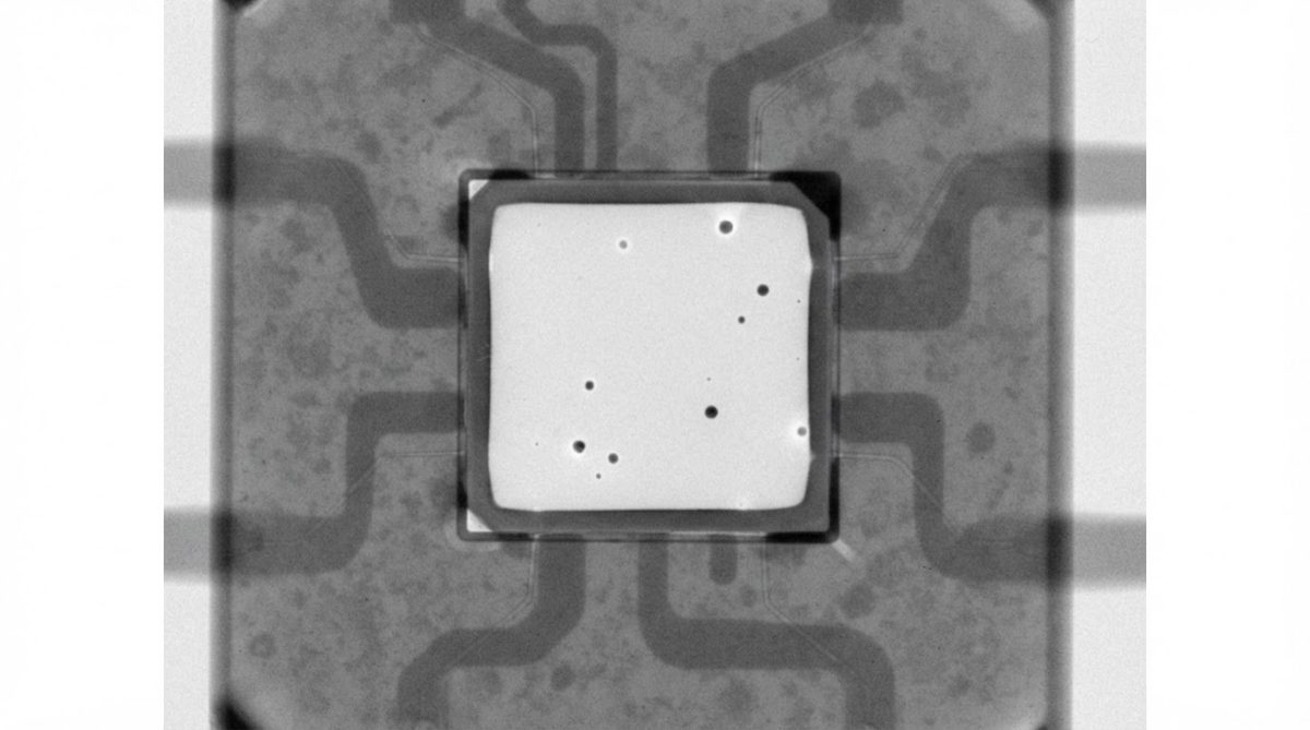 X-ray image showing die-attach solder voids on a ceramic substrate