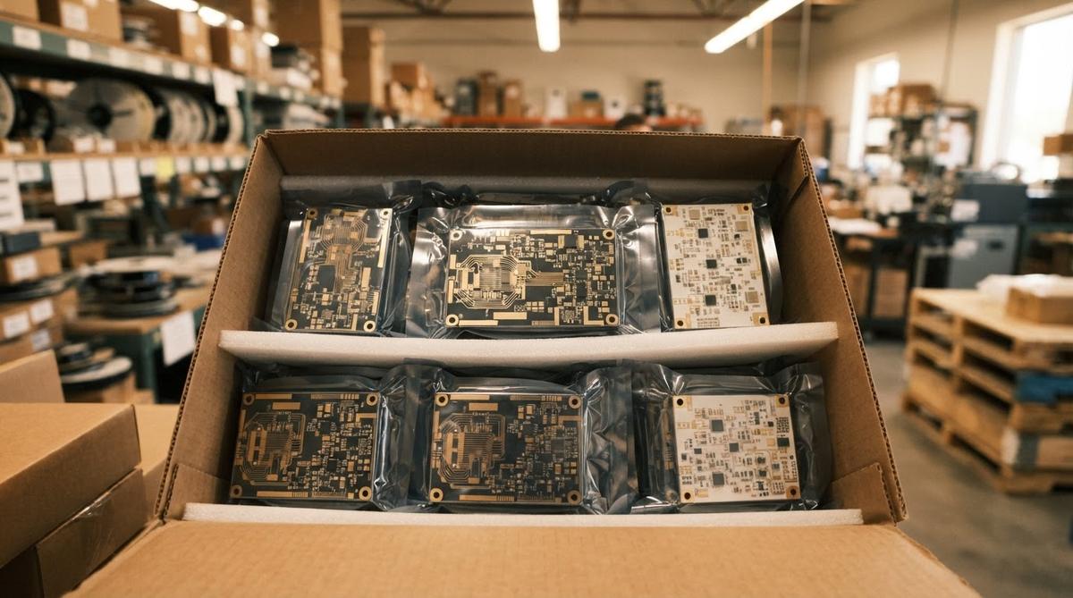 Finished ceramic PCBs vacuum-packed and ready for shipment