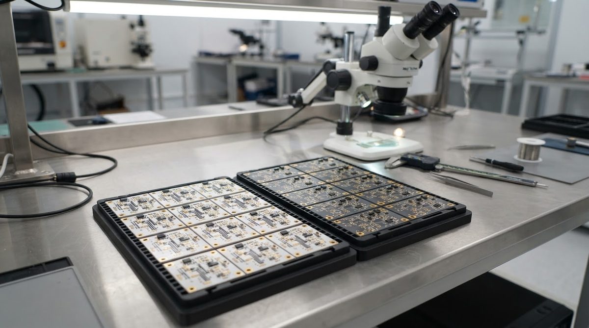Ceramic PCB panels staged for final outgoing quality inspection
