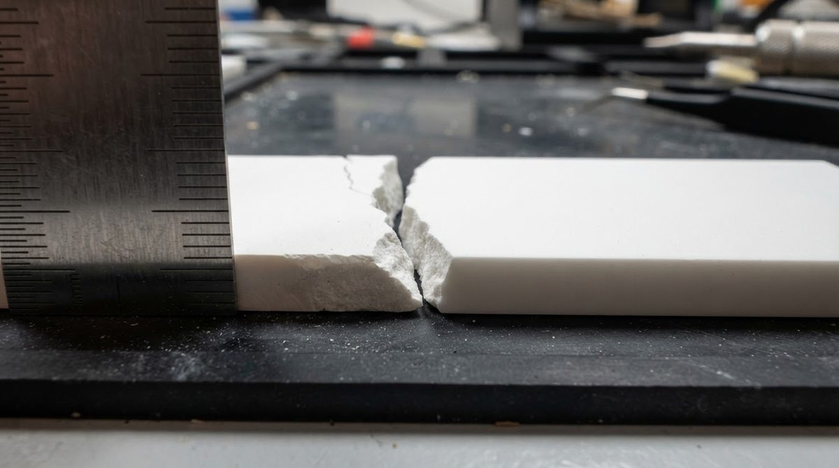 Cracked alumina ceramic substrate edge compared to an intact board