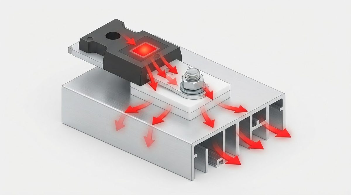 Ceramic washer isolating a power transistor from an aluminum heatsink
