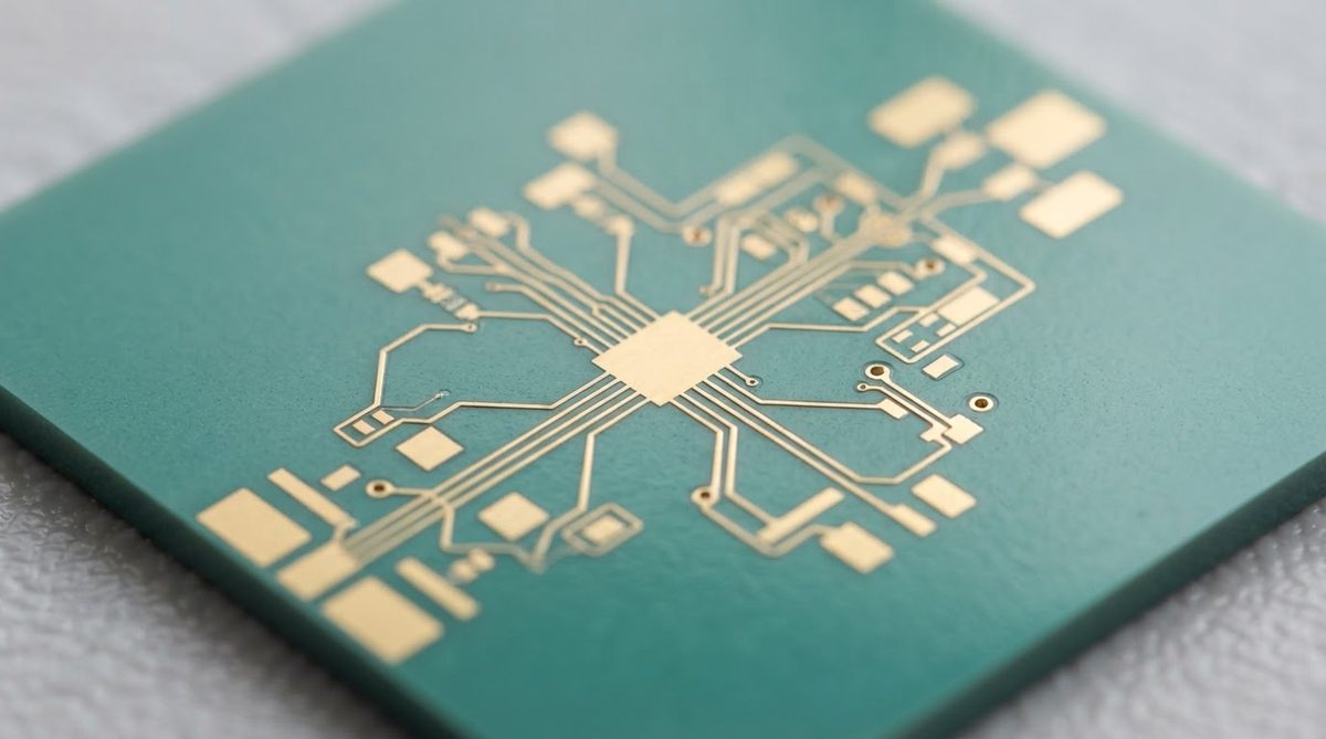 Polished AlN ceramic substrate with thin-film gold metallisation traces