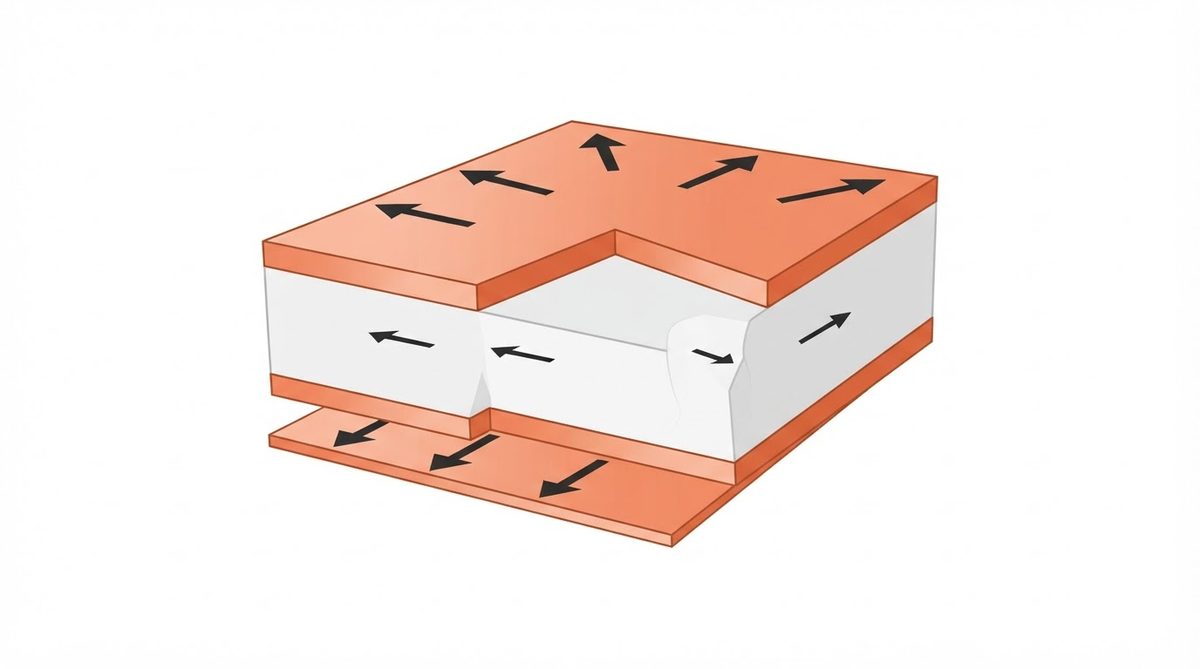 Cross-section diagram showing CTE mismatch between copper and ceramic layers