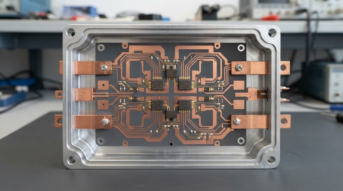 SiC power module assembled on a silicon nitride AMB ceramic substrate with copper traces