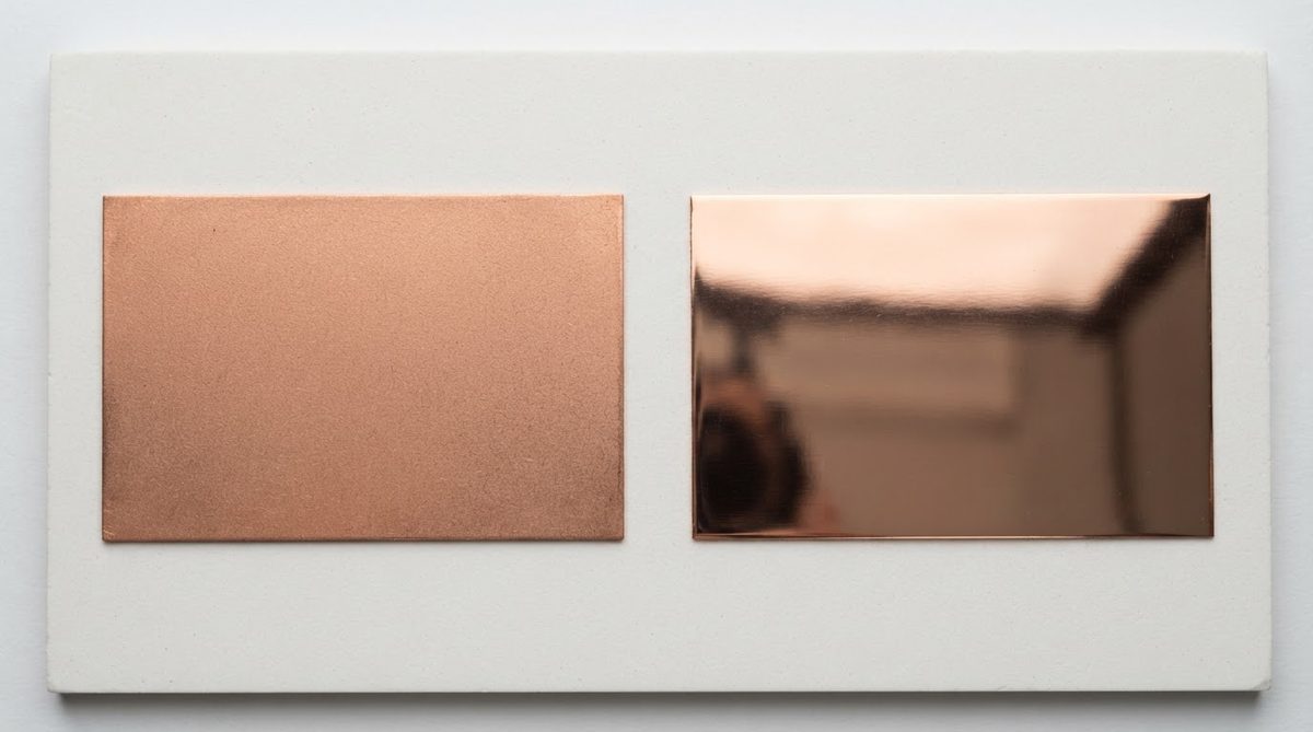 Matte electrodeposited foil next to smooth rolled annealed copper foil