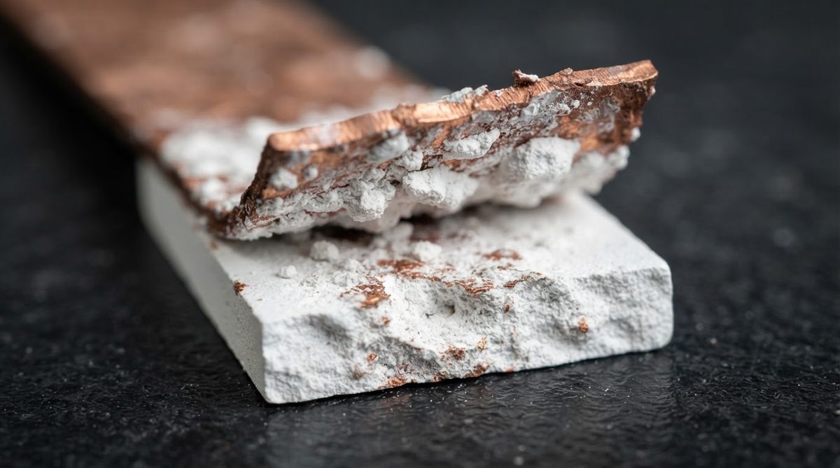 Fracture surface of peeled DBC copper showing cohesive ceramic failure