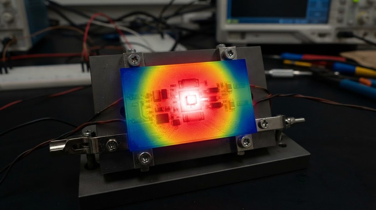 Thermal image of a ceramic substrate under power showing heat distribution