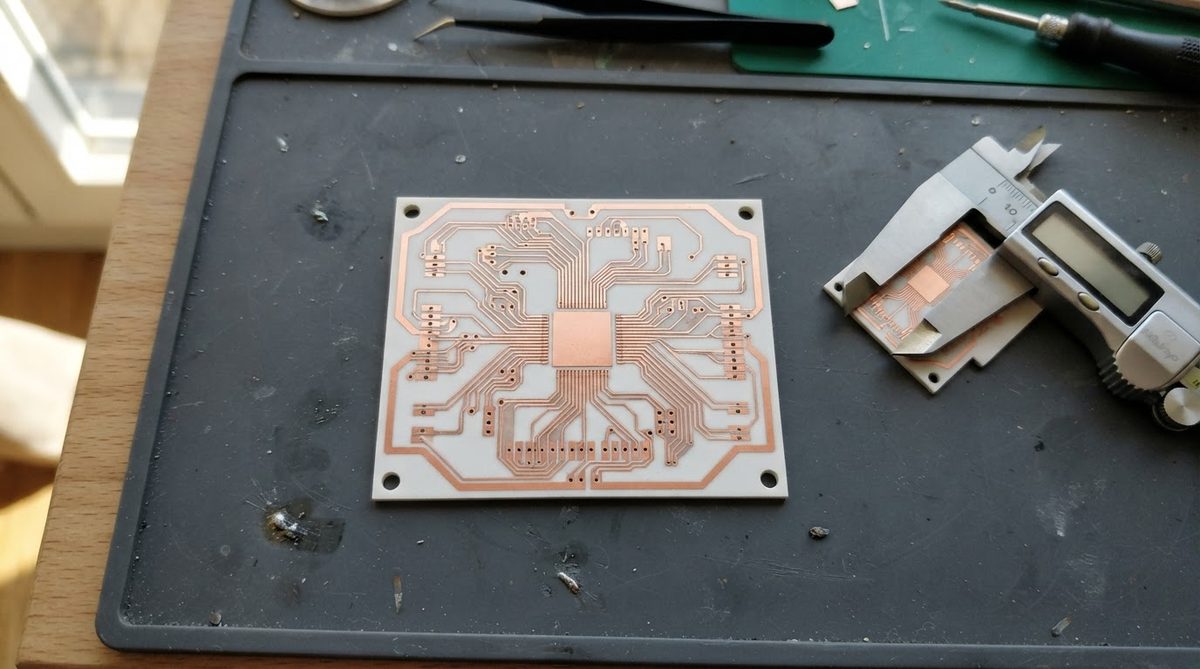 Patterned DBC board with etched copper traces on ceramic substrate