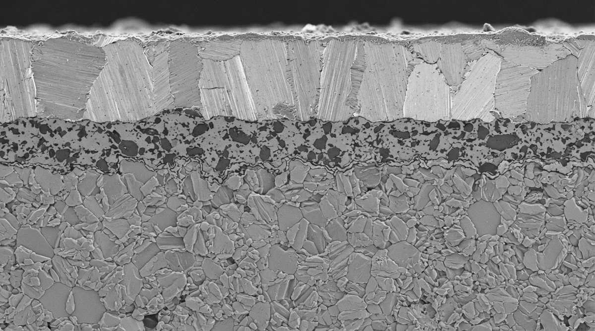 Cross-section of a DBC bond showing the copper-ceramic eutectic interface