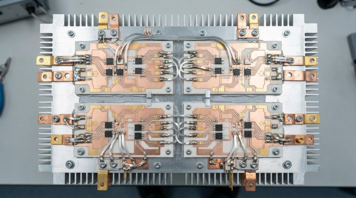 Power module assembly with DBC substrates and wire bonds on a heatsink