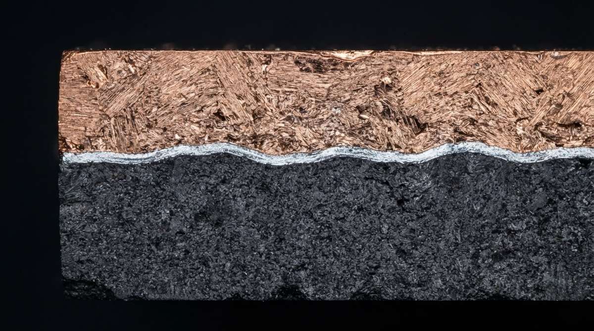 AMB substrate cross-section showing copper, braze alloy, and ceramic layers
