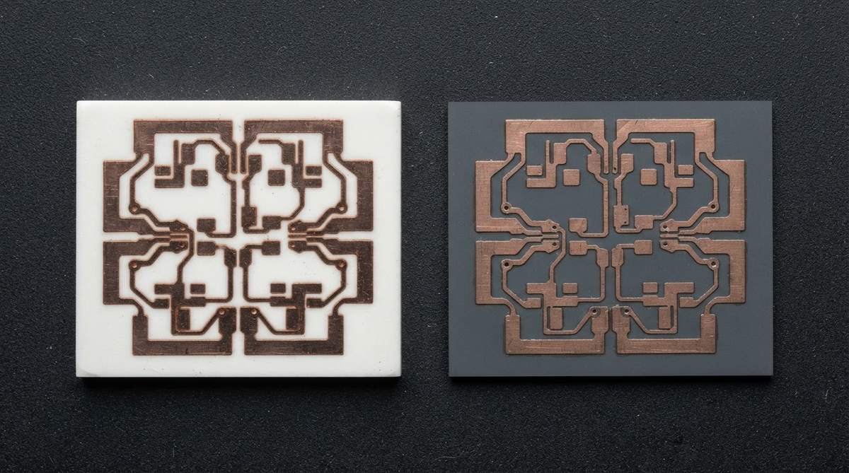DBC on alumina and AMB on silicon nitride substrates compared side by side