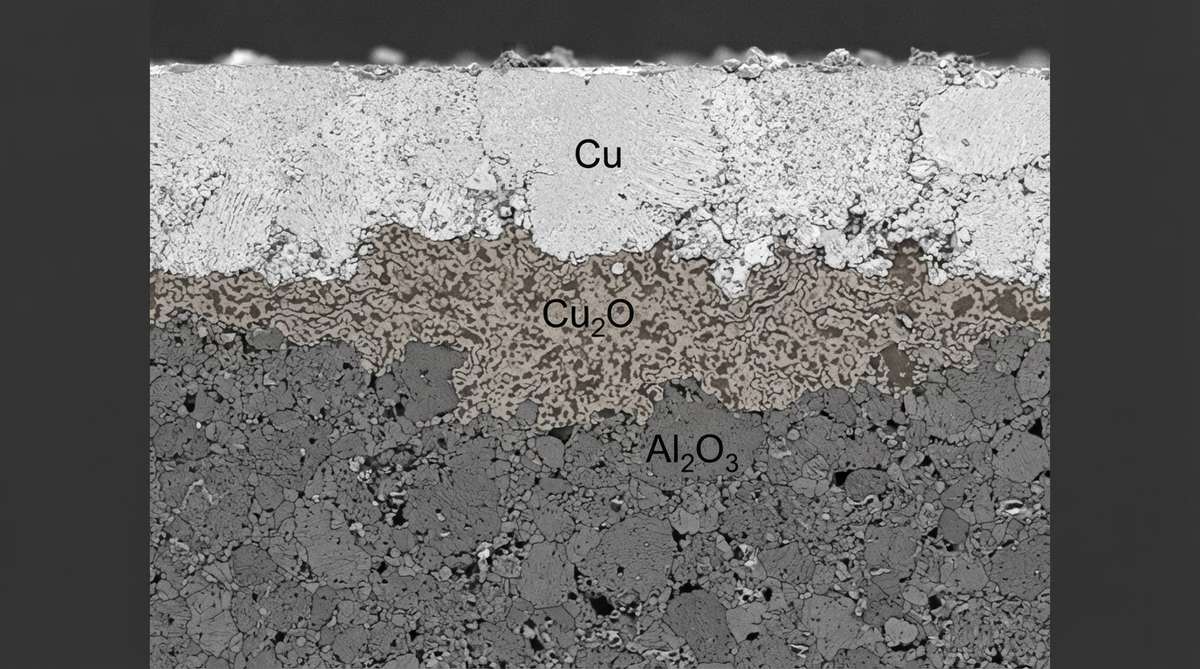 Microscope cross-section of a DCB copper-to-ceramic bond interface