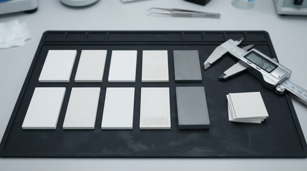Ceramic substrate samples of varying thickness used for dielectric strength comparison
