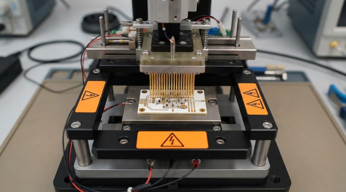 Test fixture for high-voltage screening of ceramic circuit boards