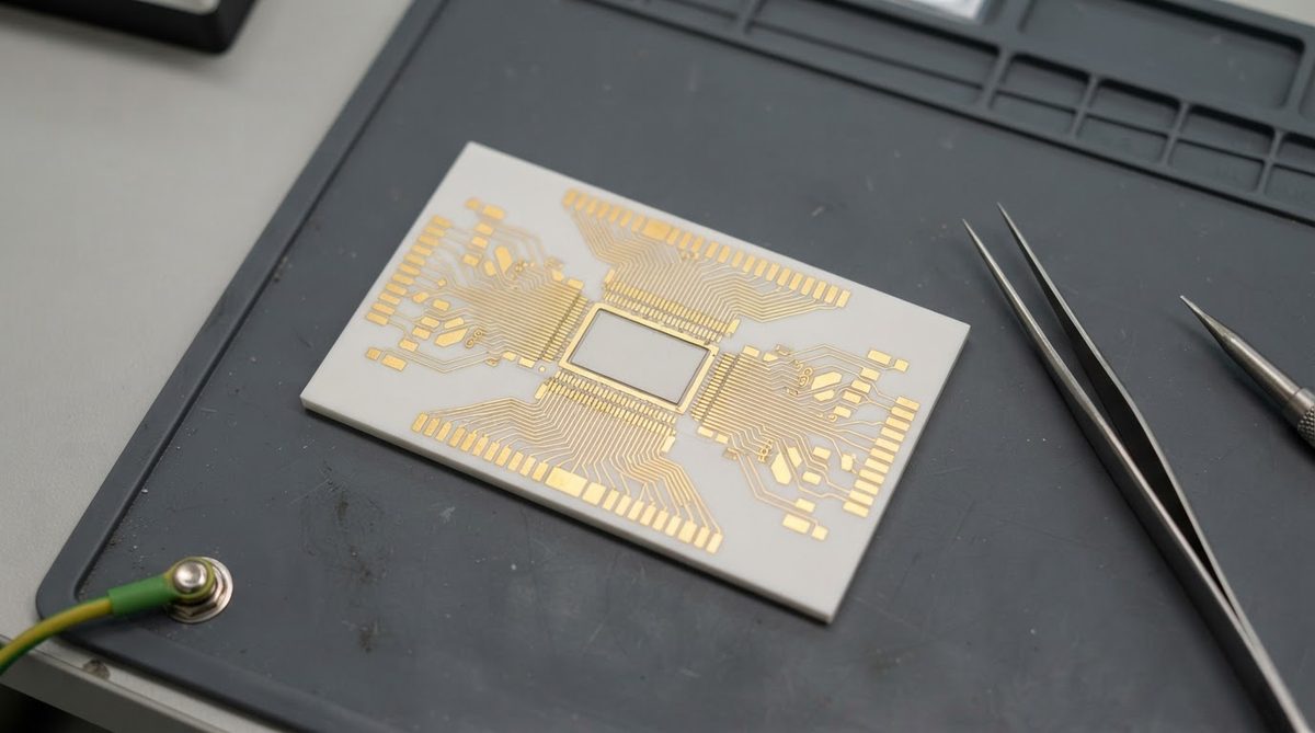 Ceramic PCB with ENEPIG surface finish prepared for wire bonding